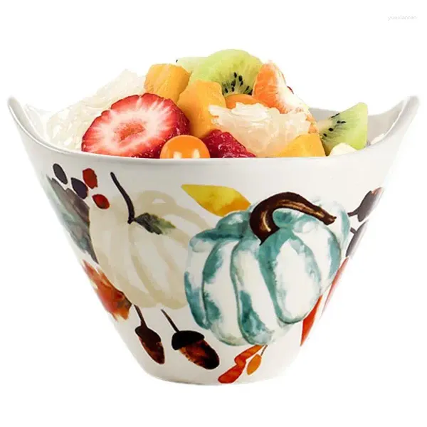 Assiettes petit bol à fruits décoratif Double oreille sous glaçure couleur nouilles en céramique Anti-brûlure bols en porcelaine à motifs réutilisables