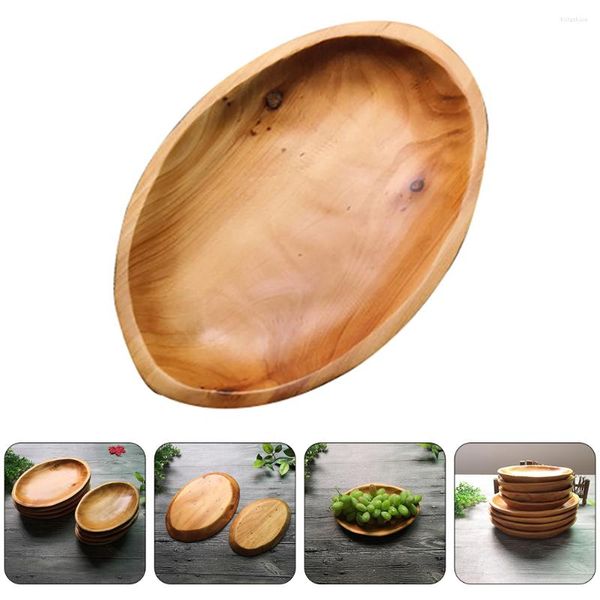 Assiettes en bois massif assiette de fruits plateau en bois rond ovale porte-ustensiles en bambou plat de service décoratif planche de Restaurant