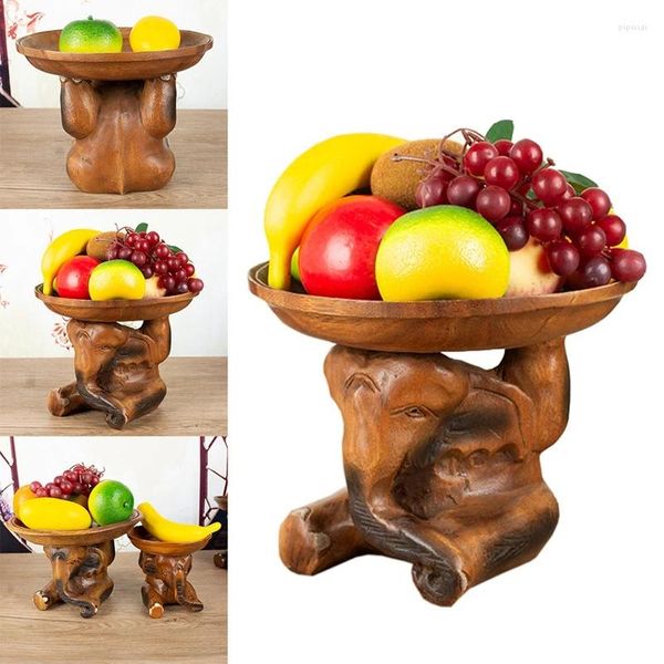 Platos Bandeja de frutas de madera maciza, plato superior de elefante tallado a mano del sudeste asiático, decoración creativa para el hogar, tazón de mesa de centro