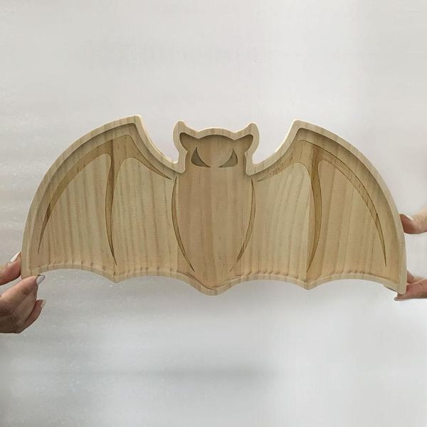 Assiettes en bois massif, cadeau d'halloween, citrouille chauve-souris croix, assiette à dîner en bois, ornement