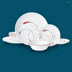 Assiettes Splendor blanc et rouge ensemble de Vaisselle 12 pièces Vaisselle Cuisine Table à manger ustensiles ménagers plats