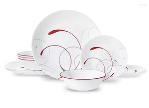 Assiettes Splendor Service de table rond 12 pièces blanc et rouge