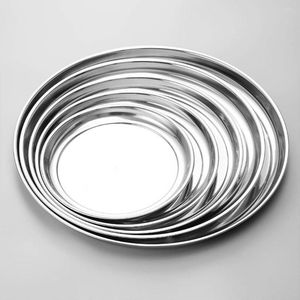 Assiettes En Acier Inoxydable Assiette De Service Anti-corrosif Fond Brossé Antidérapant Brillant Rond Cuisson Cuisson Pizza Banquet Plateau