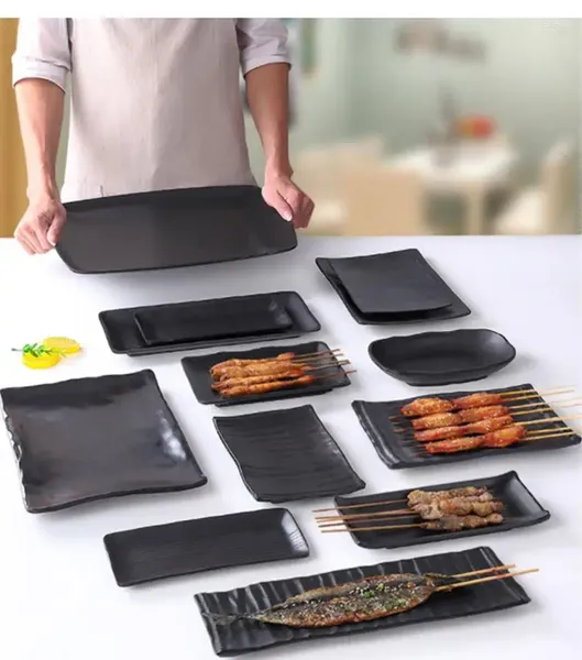 Placas placas de melamina a rayas para mesa de almacenamiento coreano Black Black Muy adecuado Sushi y barbacoa