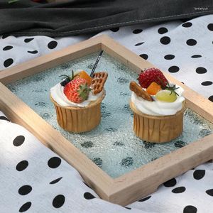 Assiettes SWEETGO eau ondulation Dessert pain avec bord en bois vaisselle plateau de rangement pour la décoration de la maison café plateaux soucoupe