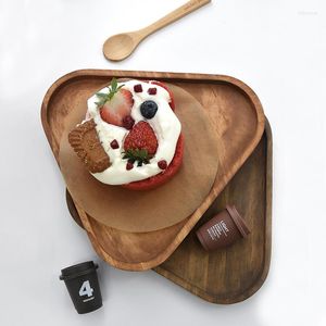 Platen Sweetgo houten driehoekige lade bruin/koffiekleur handgemaakte dessertplaat taart tafetafel decoratie sieradenring opslag