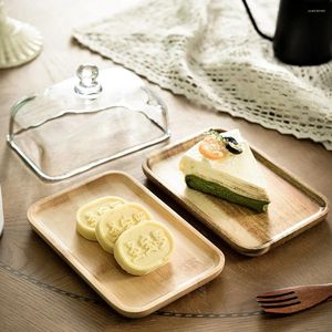 Assiettes SWEETHOME Beurrier en bois avec couvercle en verre transparent Plateau d'affichage rectangulaire pour bloc de service de fromage à la crème