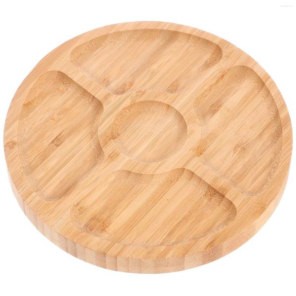 Platos de mesa, plato de madera para Catering, bandeja de madera con compartimento para servir dulces y refrigerios de forma redonda