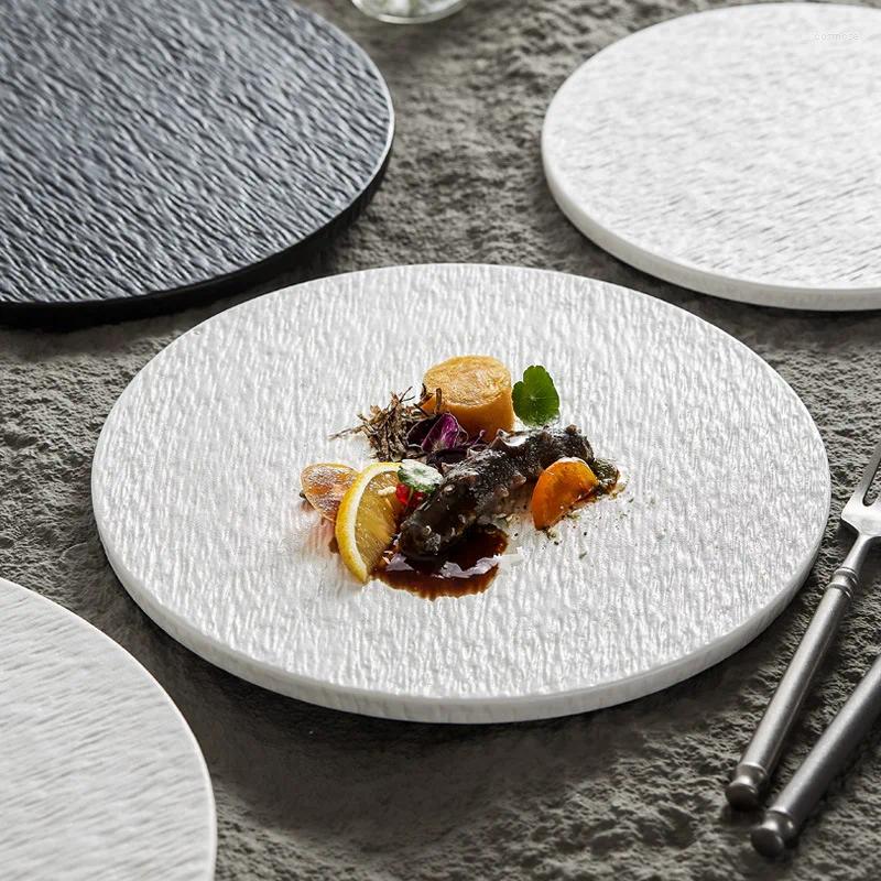 Tablice stołowe matowe czarno-biały płaski talerz okrągły stek galwaniczny w stylu zachodnim