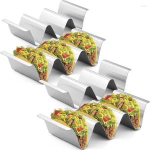Assiettes support à tacos 4 paquets-supports en acier inoxydable ensemble de plateaux de four supports de gril support élégant avec poignées