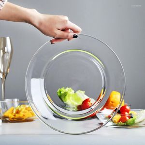 Assiettes Assiette à salade de fruits en verre trempé Vaisselle transparente résistante à la chaleur Four à micro-ondes domestique de style européen Plat créatif