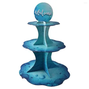 Assiettes Le stand de cupcake à thème de mer bleu 3 niveaux en carton desert 15,8 x 12,8 pouces