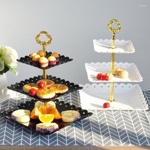 Assiettes à trois couches support à gâteau fête de mariage Dessert Table bonbons fruits assiette affichage décoration de la maison plateaux carré Portable plateau