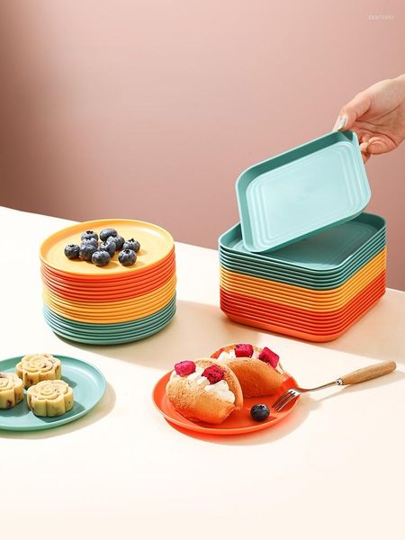 Assiettes Vaisselle Vaisselle Pratique Spit Bone Plat Solide Couleur Ménage Fruit Snack Avec Plateau De Rangement Maison Cuisine PP Léger