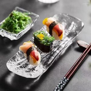 Assiettes en verre Transparent, assiette à Sushi, dîner, plat à Dessert occidental, Sashimi, plateau rectangulaire, Dim Sum Snack