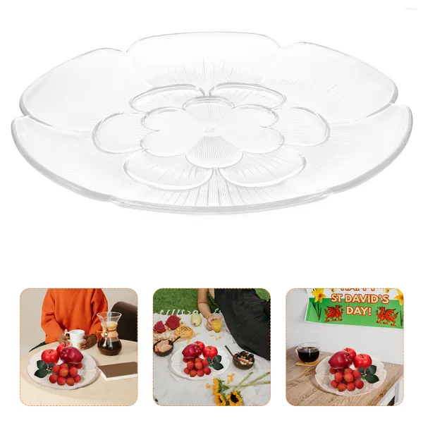 Assiettes transparentes en forme de pétale de Fruits, plateau de rangement, dîner en plastique Transparent, service rond de Fruits en acrylique