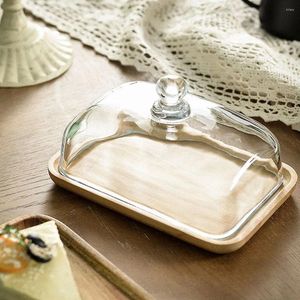 Assiettes plateaux de plats de beurre carré transparents avec couvercles en verre Gâteaux pâtisse