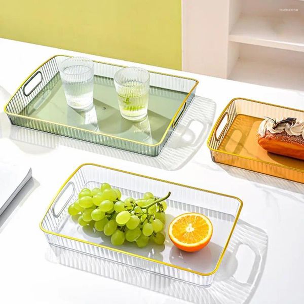 Plateau d'assiettes avec poignées, présentoir de Table à Dessert, service épais Transparent pour le dîner de thé et de fruits