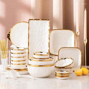 Borden Unieke Royal Luxury Porselein Crockery Dinner Ware Sets Nordic servies Keramische servies set met gouden rand