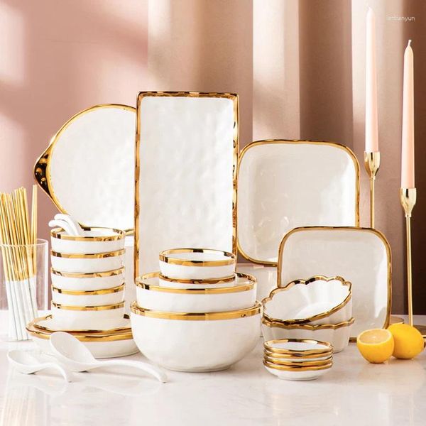 Plaques uniques Royal Luxury Luxury Porcelain Crockery Dîner ensembles Ware Nordic Table Varelle en céramique Dîle avec Rim Gold