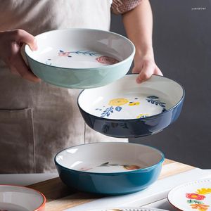 Assiettes Vintage peintes à la main Floral sous glaçure en céramique ronde service assiette plat rétro décor à la maison cuisine vaisselle