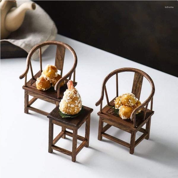 Platos Vintage Mini mesas y sillas plato de postre Sushi boda Dim Sum estante de exhibición vajilla de madera estilo chino