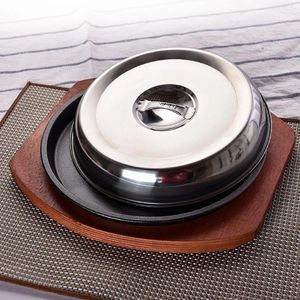 Assiettes Cover Western Barbecue Grill Planche Induction Steak Bbq Dish Round Iron Metal Board Board Lide en acier inoxydable Sketet