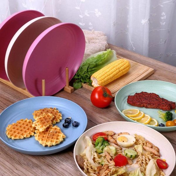 Platos, platos de cena de trigo, lavavajillas, microondas, bandeja doméstica, manteles de mesa para sala de estar, juego de comedor de vidrio redondo para 4