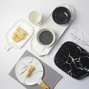 Borden wit en zwart marmeren patroon keramisch porseleinen bord afwijking van het dijk van de kom van het dijk voor servies
