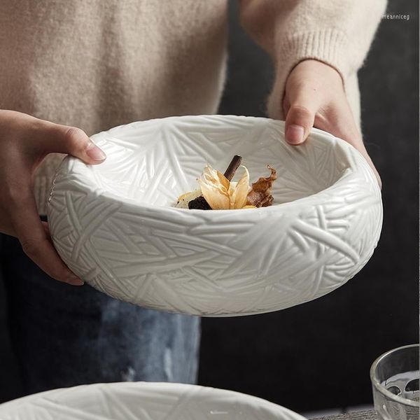 Assiettes Blanc Ovale Assiette En Céramique Créatif Nid D'oiseau Légumes Ménage Peu Profond 8,8 Pouces Plat Principal Vaisselle