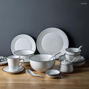 Assiettes à dîner en céramique à filetage blanc, ensemble de vaisselle de cuisine, plats, salade de riz, nouilles, bol à soupe 1 pièce