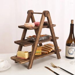 Platos de madera, bandeja para servir de 3 niveles, soporte para cupcakes de tres niveles, plato rectangular de madera, estante de cocina, decoración para fiestas