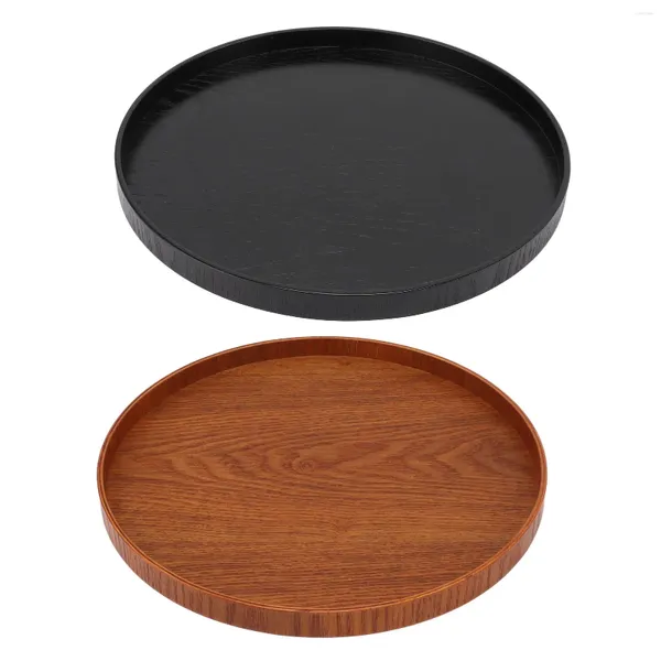 Assiettes plateau de service en bois rond facile à nettoyer 11,8 pouces lumière compacte multifonction Simple élégant thé en bois pour la maison