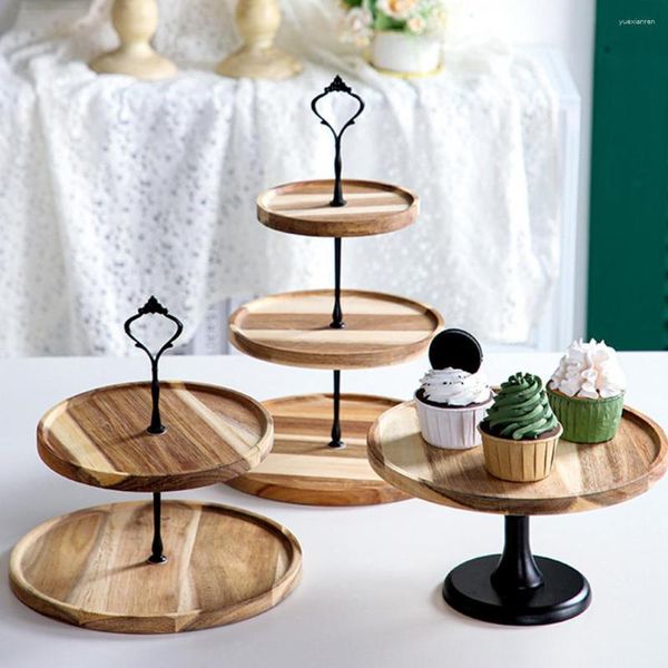 Assiettes en bois support à gâteau Snack plateau Double Triple couches assiette Vintage à plusieurs niveaux Design Dessert Sushi fruits thé fournitures de fête