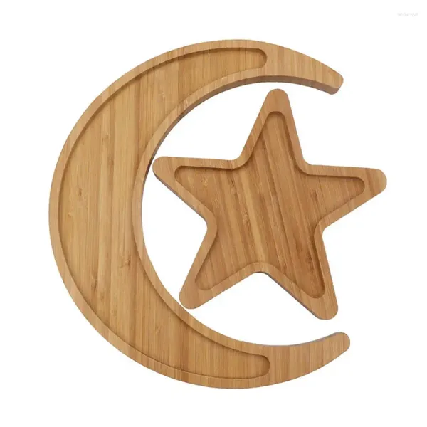 Platos Platos de madera para servir Juego de bandejas Moon Star para mesa de cocina casera Fácil de limpiar Pallet Desayuno Cena