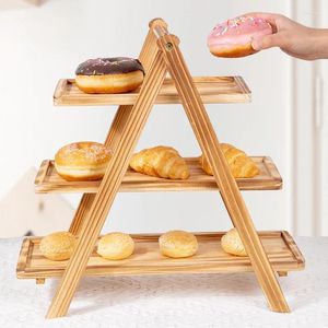 Assiettes en bois à trois niveaux support à cupcakes en bois plateau de service à 3 couches plateaux rectangulaires fête Dessert pain support de rangement à domicile