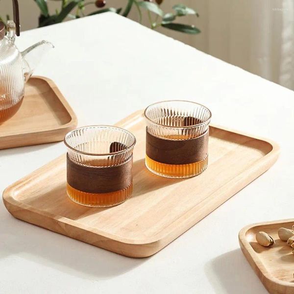 Platos, bandeja de madera, bandejas rectangulares ligeras para almacenamiento de tazas de té, plato de cena, vajilla de bambú para servir postres para el hogar