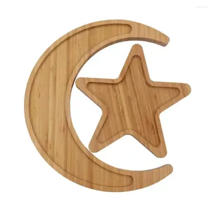 Assiettes plateaux en bois Set Moon étoile servant pour la maison de cuisine à domicile Dîner de palette facile à nettoyer