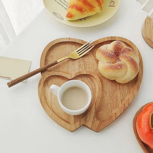 Platos Bandejas de madera Platos para servir Cena Desayuno Plato en forma de corazón Postre occidental Té Decoración para el hogar