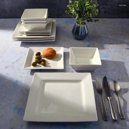 Assiettes XMSJ Hard Square Service de table en céramique fine 12 pièces en blanc
