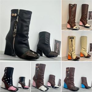 Designer Women Platform Boots Fashion Patti Wedge Half Boot Leather Luxury Banket hoogwaardige hielhoogte 8,5 cm enkel laars silhouet schoenen maat 35-41