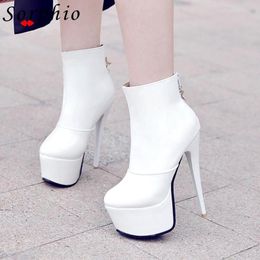 Platform Boots Heel Female Ankle Thin For Women 2024 Arrivals Sexy Party Short Winter Zip D 43