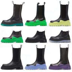 Botas de plataforma Bota de correa antideslizante de lujo Neumático de diseñador Chelsea Cuero Martin Tobillo Onda exterior Suela de goma de color Elástico Eur 35-44