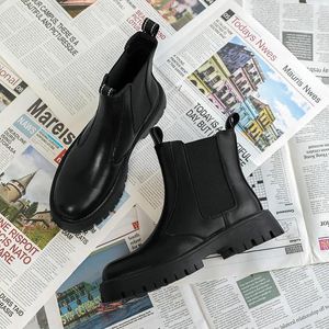 Plate-forme respirante mode britannique à enfiler hommes bottes en cuir Style tendance tout-match décontracté rehausser printemps et automne poussée principale 399
