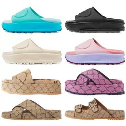 2024 Slippels Men Platform Designer Slippers Women Interlocking G Slide Foam Rubber Sandals Dames Sandalen Sandalen Sandels Slippers Paar Slippels Leisure Beach Outdoor