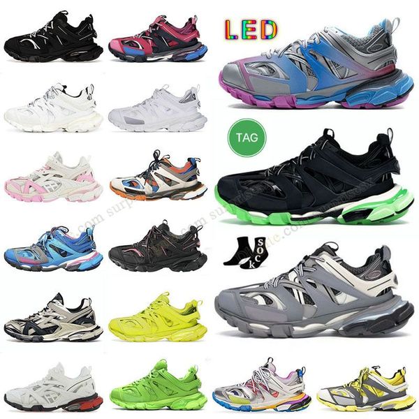 Plate-forme Designer Track LED 3.0 Chaussures Casual Tracks 3 LED Sneaker Night Version Gomma Cuir Entraîneur Nylon Baskets Imprimées Baskets Légères Runner 7.0 2.0 4.0 Scarpe Chaussure