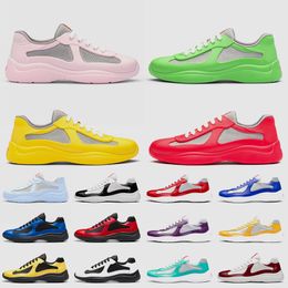 pradaa Americas Cup Soft Rubber Fabric Sneaker Designer Mens Casual Shoes Patent Leather Flat Trainers low top Sneakers Mesh America Men Sneakers