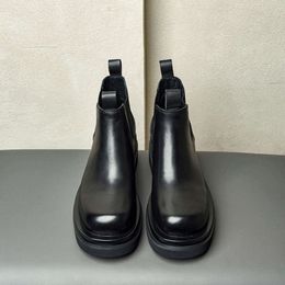Plattform Herren Britische Trend Stiefel Designer Runde Kappe Echtes Leder Winter Warme Knöchel Casual Business Soziale Schuhe Mann