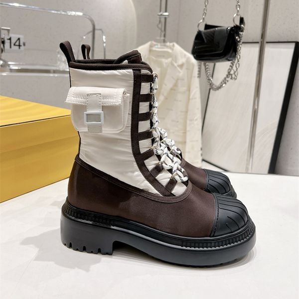 Plate-forme Nylon Cheville Boot Flatform Biker Bottes Femmes Combat Martin Booties Surdimensionné Bas Sneaker Avec Pochette Sac Caoutchouc Cupsole