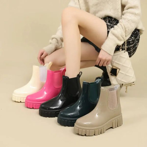 Botas de lluvia con plataforma para mujer, chanclos de jardín, botas Chelsea de goma impermeables, zapatos de lluvia antideslizantes para mujer, botas de pesca, zapatos de agua 240309